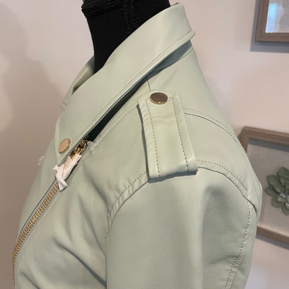 Dex Pale Sage Green Vegan Leather Moto Jacket With Gold Hardware NWT! - Picture 7 of 13